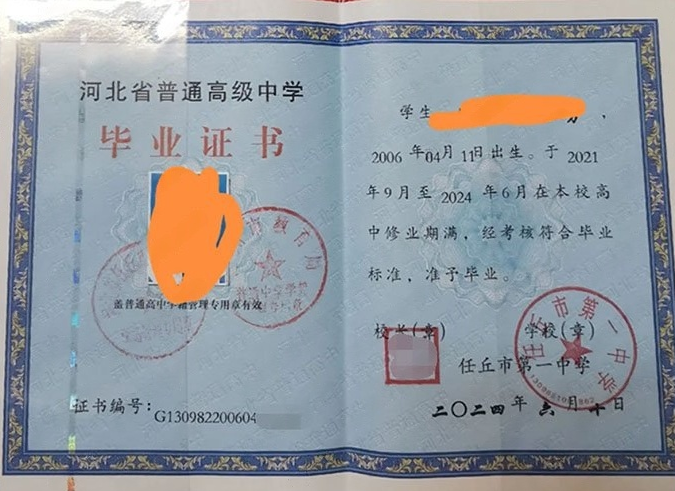 麻江任丘市第一中学高中毕业证样本图片